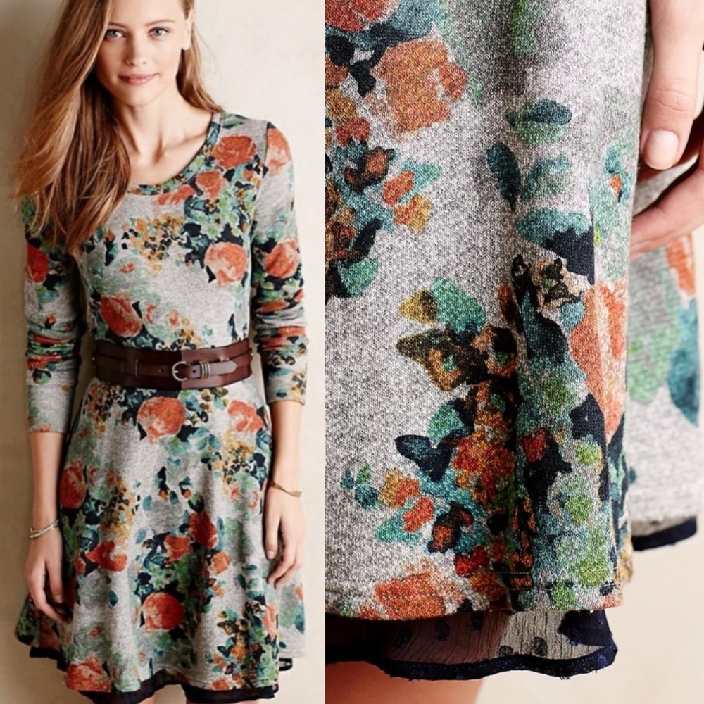 Anthropolgie Saturday‎ Sunday Floral Dress S Grey Sweatshirt Layered Lagenlook